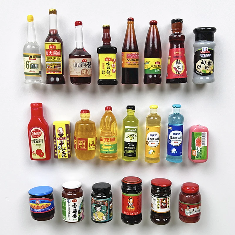 5Pcs Miniature Dollhouse Kitchen Condiment Oil Vinegar Soy Sauce Detergent Model For Dollhouse Accessories Decoration