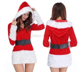 Xmas Miss Claus Dress Suit Women Christmas Fancy Party Dress Sexy Santa Outfits Hoodie Santa Claus Sweetie Cosplay Costumes