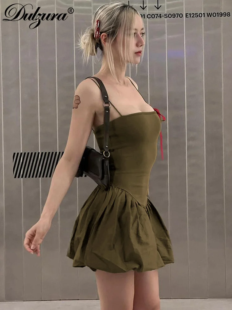 Dulzura Sexy Spaghetti pasek Mini sukienka bez rękawów Patchwork bufki suknia wieczorowa dla kobiet odzież miejska, klubowa, na imprezę ubrania Y2K