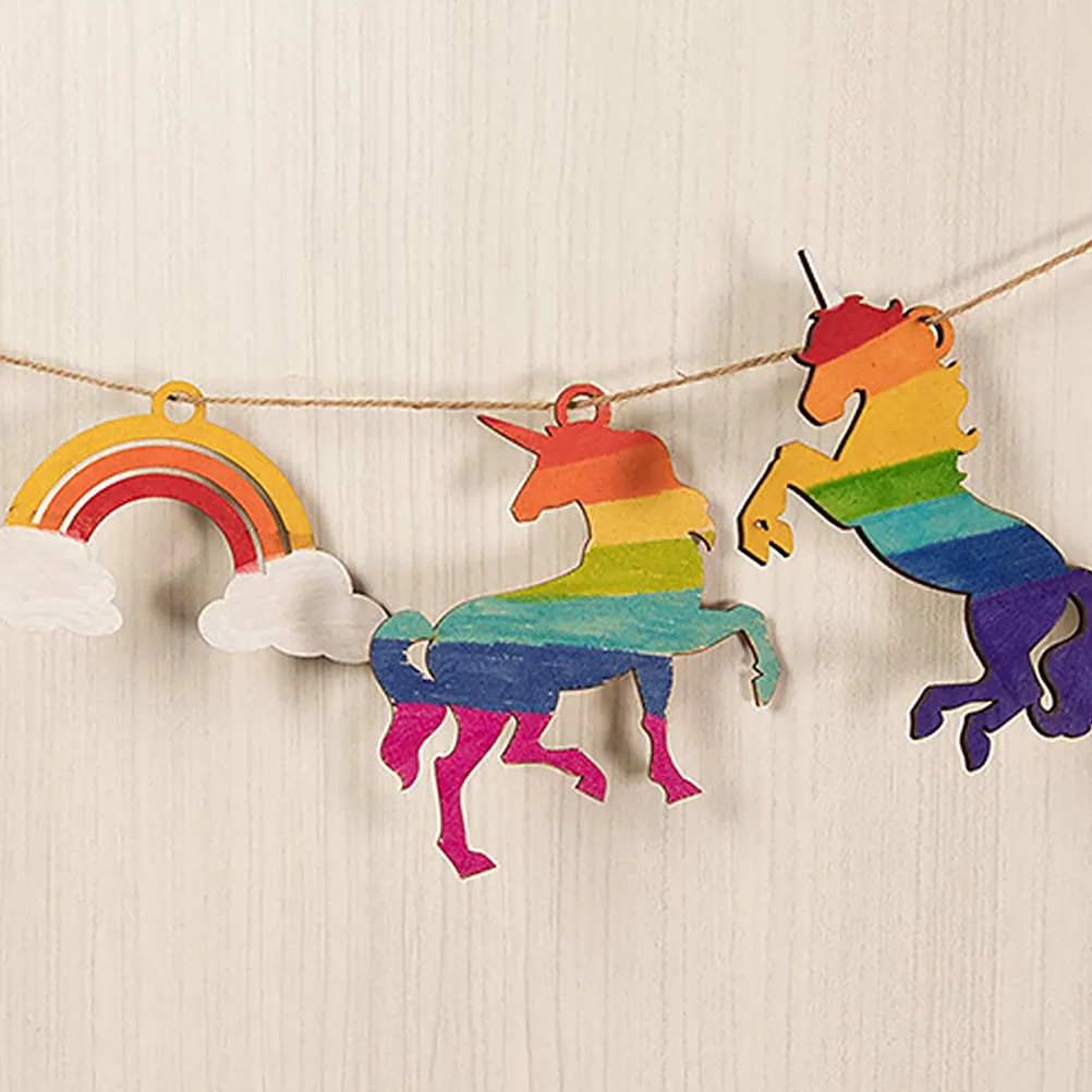 

1Set Unicorn Rainbow Wood Cutouts Natural Polished Wood Slices DIY Craft Decorations Paintable Wooden Shapes for Wedding Party