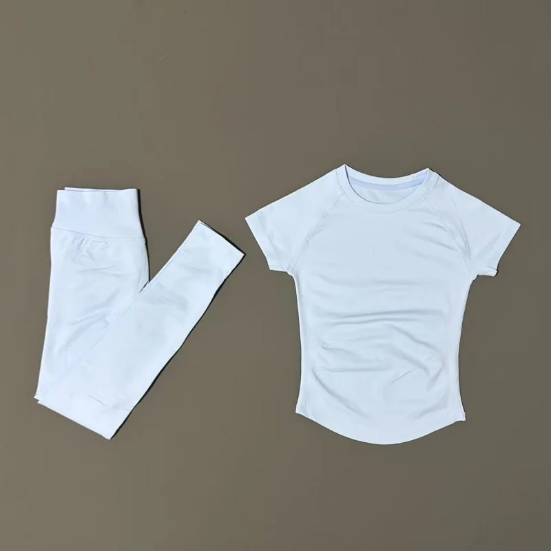 2-delige sportset met korte mouwen, dames, ronde hals, ademende yoga sportlegging met korte mouwen, gym sportkleding, workoutsets