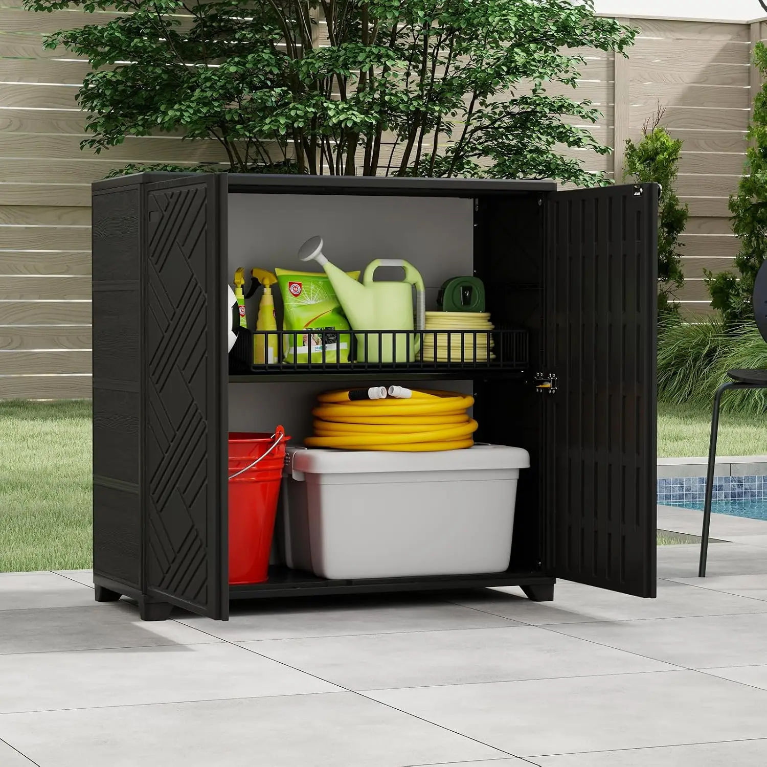 Indoor Outdoor Waterproof Storage Cabinet with Doors & 1 Metal Shelf, Customized