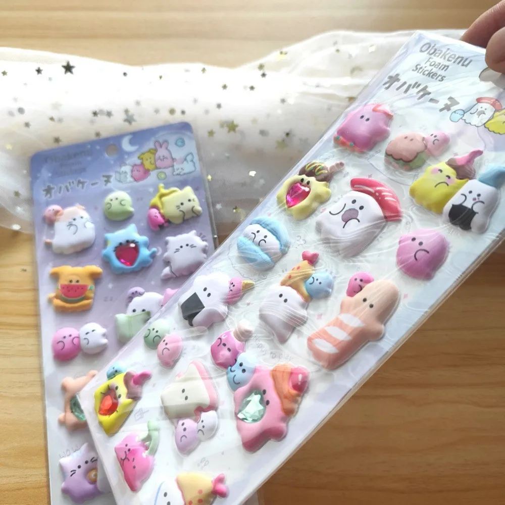 4-Piece Adorable Plushy 3D Bubble EVA Stickers with Diamonds - Ghost Animal Kids' Reusable Adhesive Stickers for Backpacks image 4