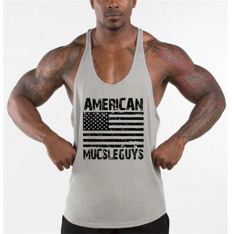 Men Printed Loose Cotton Sports Tank Top, Comfort Sleeveless Fitness Vest, Bodybuilding Training Casual Tops For Adult Men