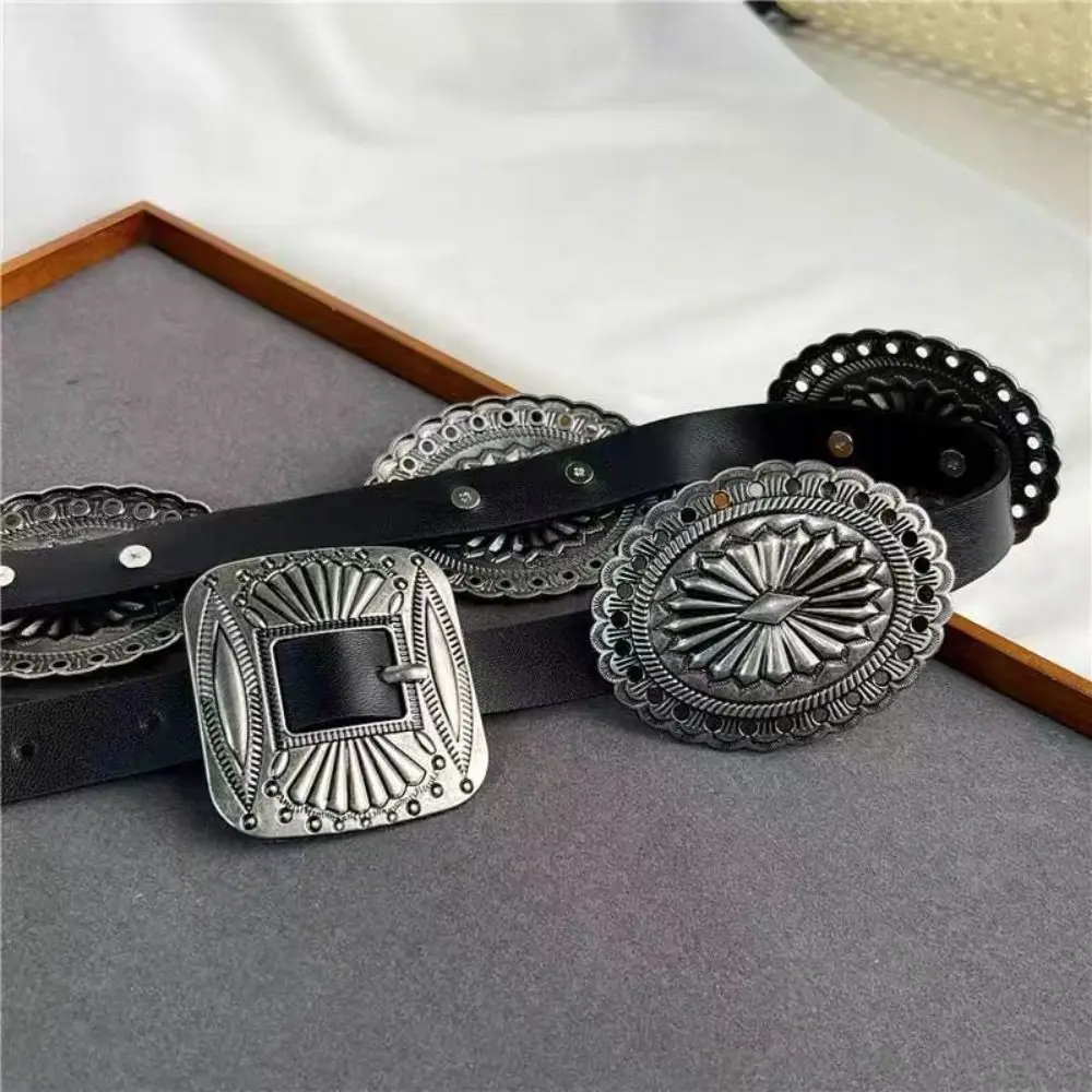 Y2K Metal Carved Belts Western Style Cowboy Vintage Bohemian Style Belts Exaggerated Wide Ethnic Style Waistband