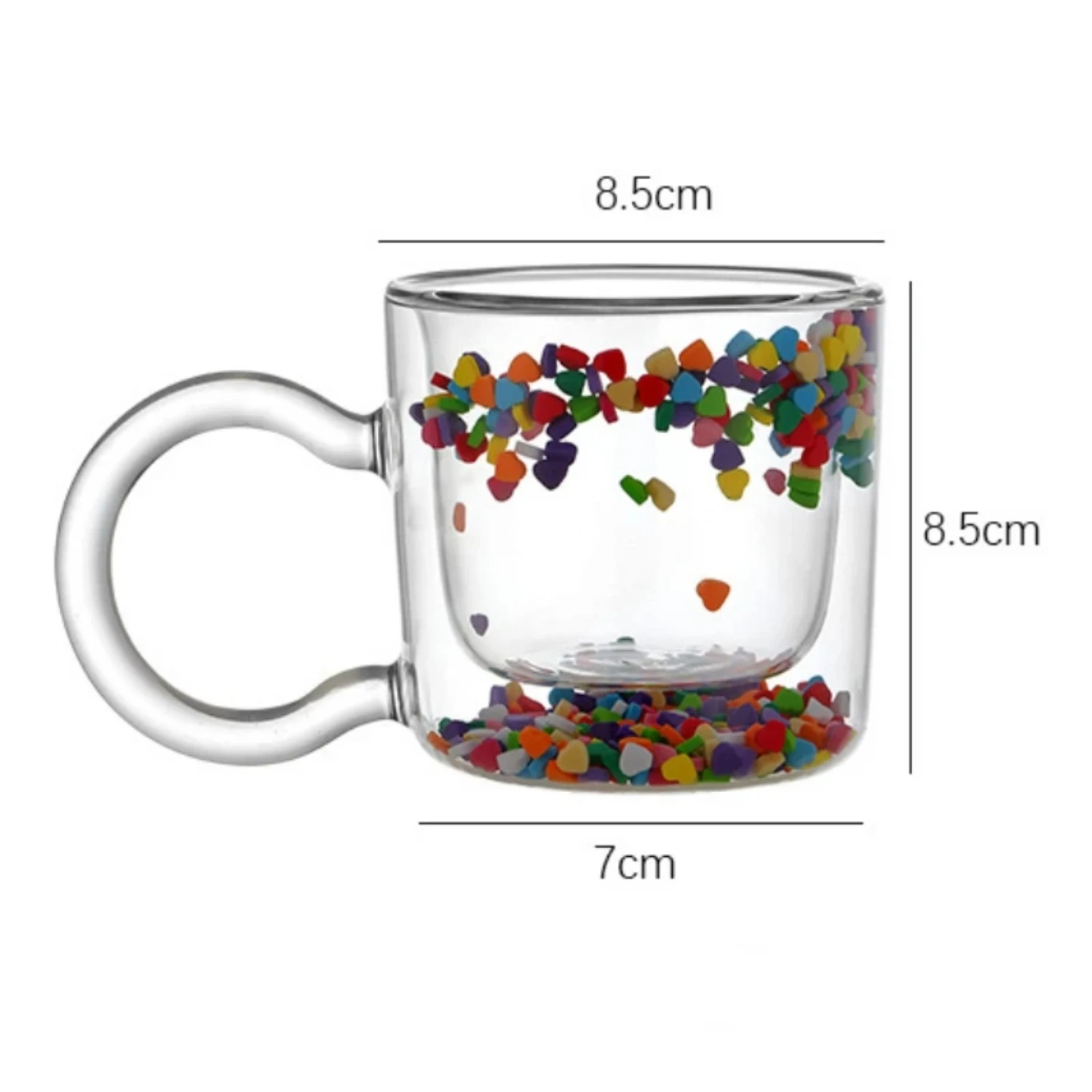 200ml  Heart Shaped Quicksand Cup Creative Double Layer Glass Cup Coffee Mug Milk Tea Juice Water Glass Drinkware