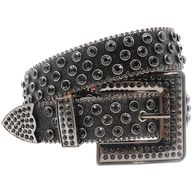 men fashion punk hip hop diamond studded belts designer square buckle belt black soft leather rhinestone waistband women strapon