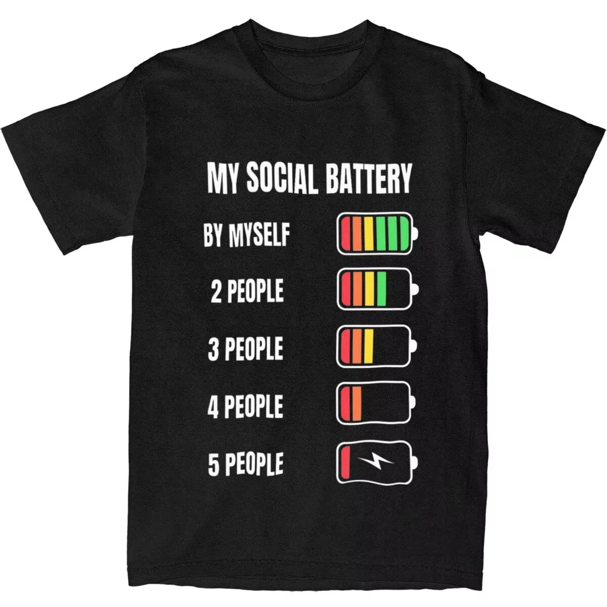 

Футболка «Моя социальная батарея» для мужчин и женщин, интровертированная шутка, топ из 100% чистого хлопка, эстетичная футболка с короткими рукавами и круглым воротником