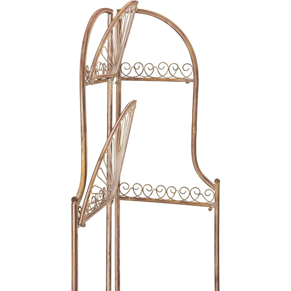 Mensola angolare da esterno rustica in ferro battuto arancione, soluzione di stoccaggio a 4 livelli per patio e giardino