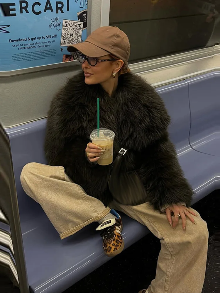 

Модное однотонное пальто из искусственного меха, женские утепленные куртки с длинными рукавами и молниями, отложным воротником, осень-зима 202, женская повседневная верхняя одежда