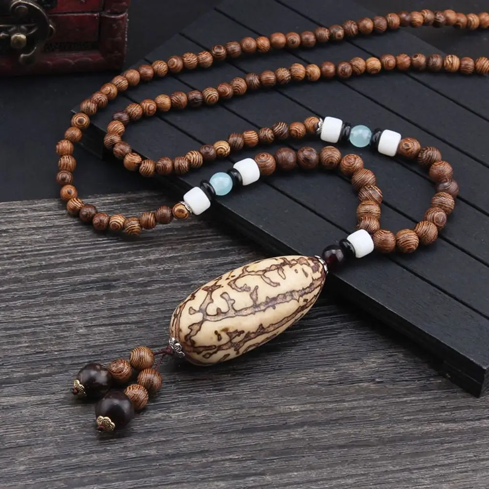 Jade Pendant Party Jewelry Abacus Elephant Women Necklace Wooden Bead Necklace Long Sweater Chain Buddhist Jewelry Accessories