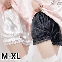 Cute Lolita Safety Satin Glossy Short Pants Women Sweet Ice Silk JK Bloomers Ruffles Lace Trim Panties Pumpkin Shorts Pettipants