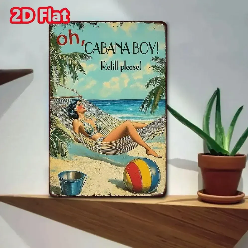 ¡Vintage "Oh Cabana Boy! Recambio de letrero de metal de por favor: decoración retro de bar y piscina de Tiki, bar o cabina, escena de playa vibrante