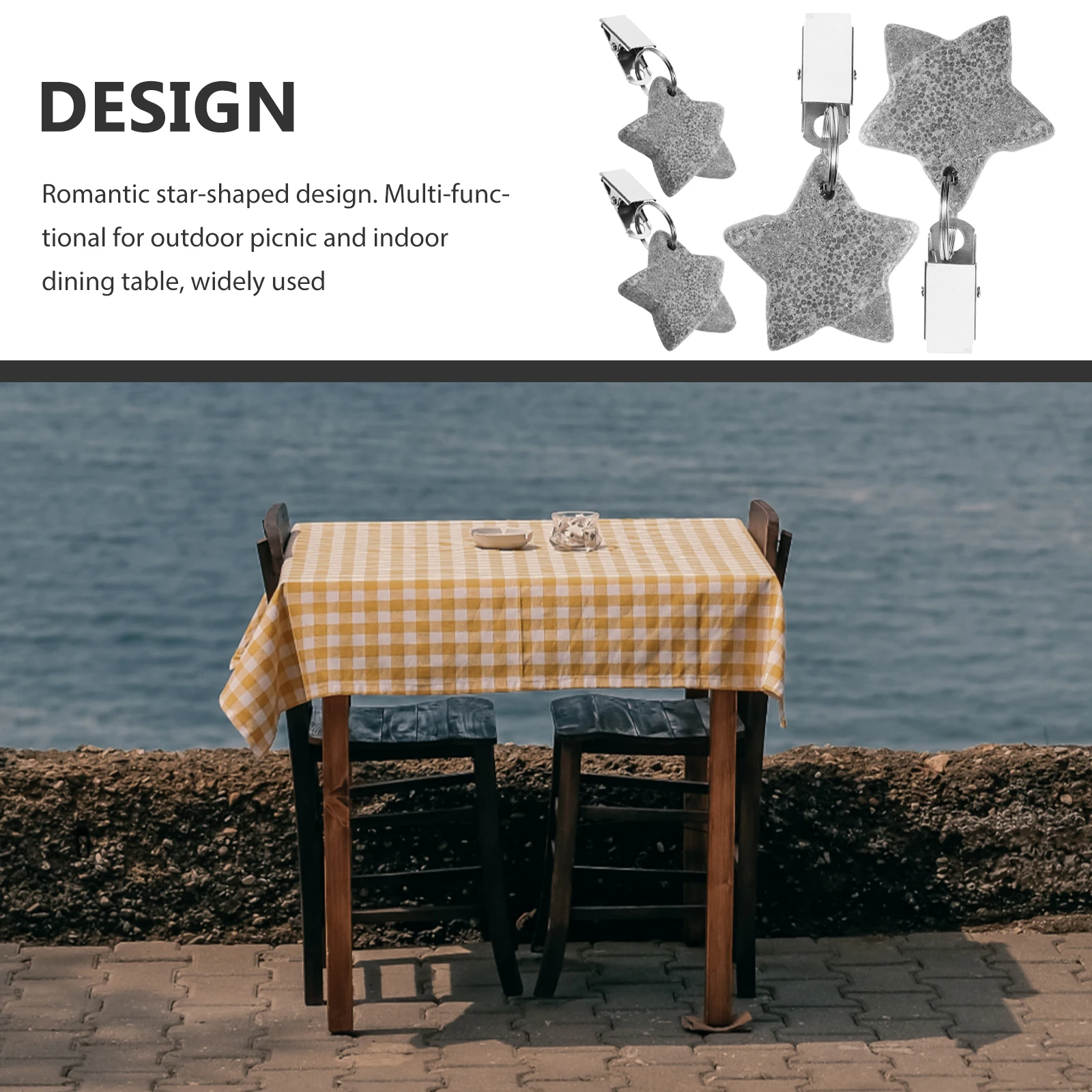 

4pcs Tablecloth Weights 4x4cm Gray Star Shape Clip Windproof Outdoor Picnic Indoor Dining Sturdy Metal Material
