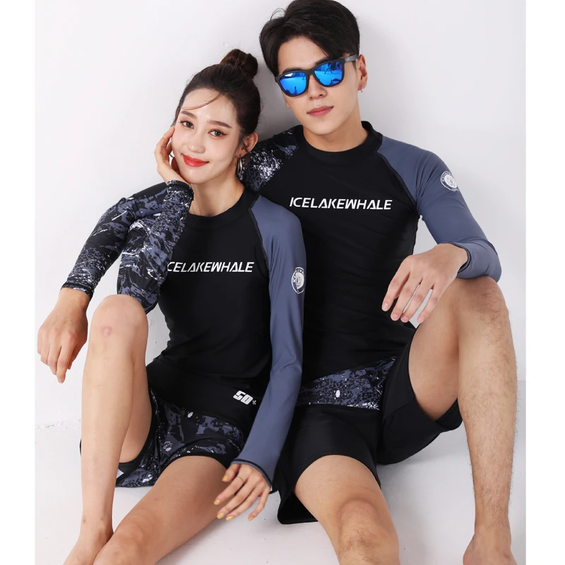 

Wisuwore 2024 New Style Couple Two Piece Swimsuit Asian Size Men's and Women's Long Sleeve Shorts Surfing Suit Diving Suit