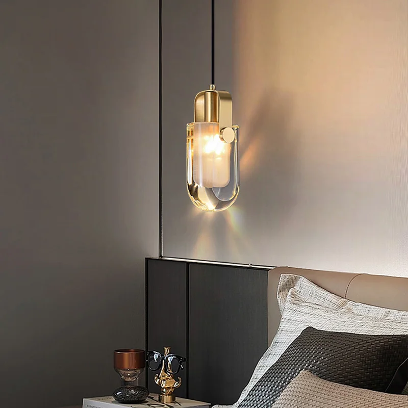 Postmodern Luxury Copper Pendant Light LED Living Room Bedroom Bedside Bar Study Porch Staircase
