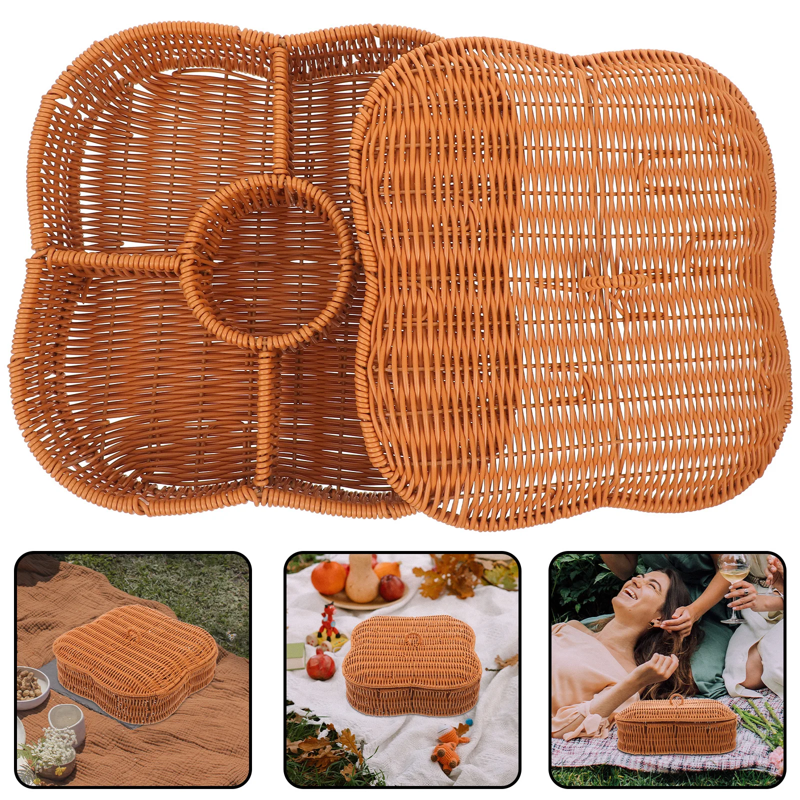

Woven Fruit Basket Imitation Rattan Storage Basket Desktop Organizer Small Bread Snack Holder Farmhouse Kitchen Storage Box