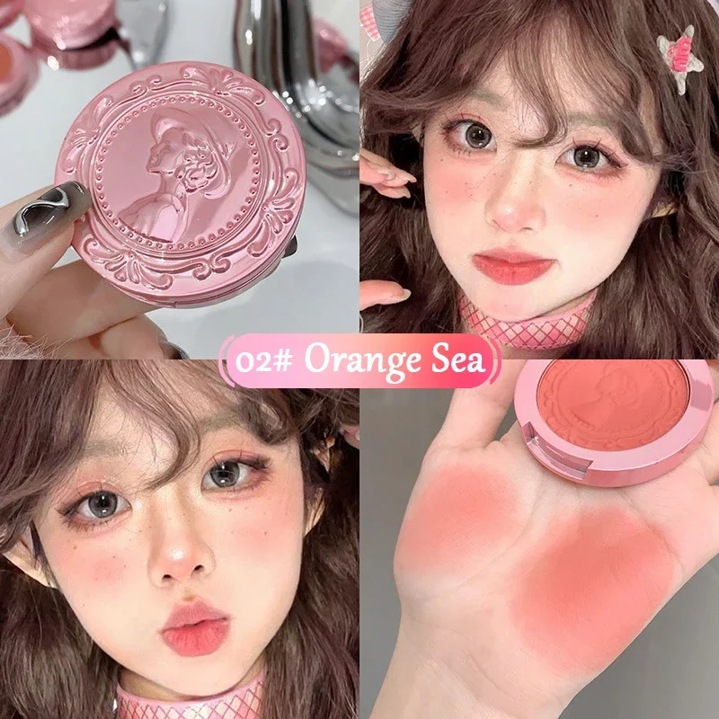 لوحة أحمر الخدود المنقوشة باللون البرتقالي الوردي الناعم للفتيات بودرة أحمر الخدود الطبيعية لمكياج الوجه غير اللامع لوحة ظلال كونتور باللون الخوخي #6