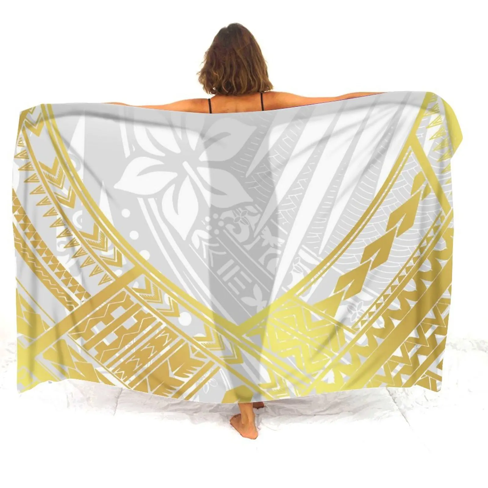 Gonna in tessuto per abbigliamento da piscina da spiaggia, abbigliamento da spiaggia polinesiano del sarong dell'isola 2025 Grembiule personalizzato floreale da donna elegante con scialle pareo