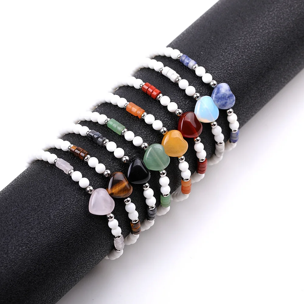 Bracelet à breloques en pierre naturelle Chakra Healing Energy pour femme, perles blanches, brin de navire Chia, 4mm, 10 pièces