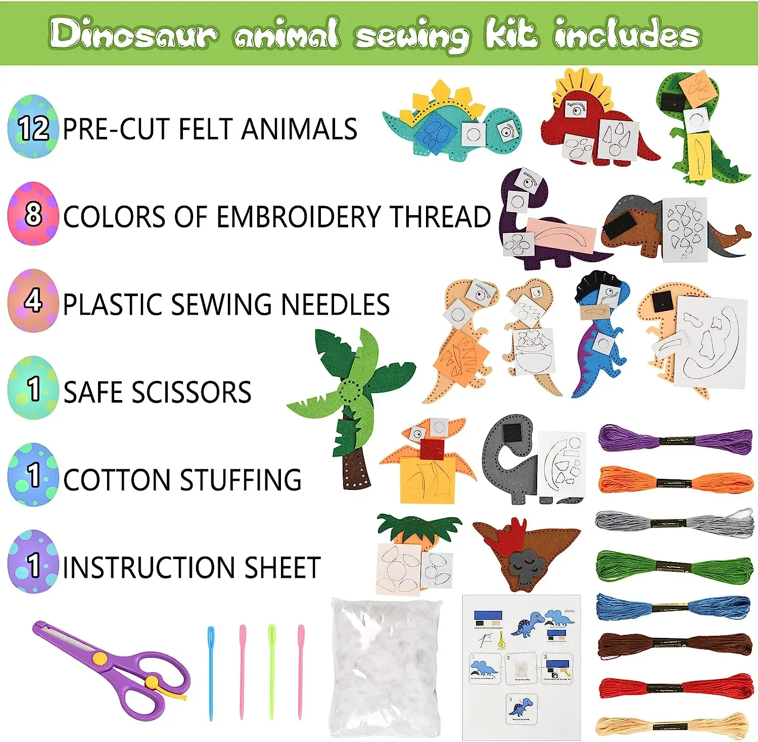 Dinosaurier Nähen Bastelset DIY Kinder Basteln Nähen Set Pädagogische Anfänger Nähen Gefüllte Weihnachten Nähen Bastelset Filz Ornamente – Detail 14
