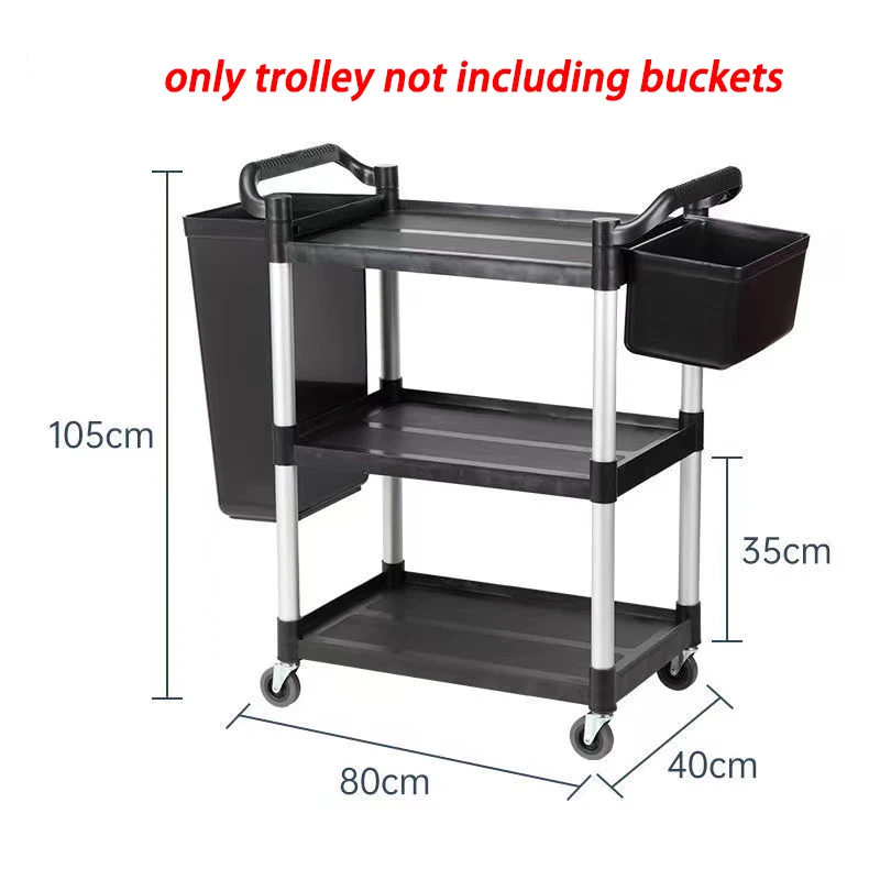 *Three Deck Plastic Restaurant Car Commercial Service Mobile Food Carts Foodtruck Black Three-layer Plastic Dining Car