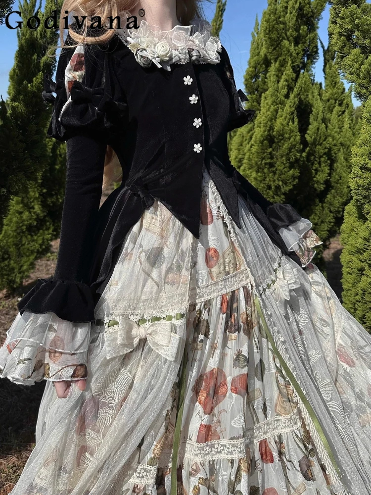 

Элегантная бархатная рубашка в стиле Лолиты в стиле ретро, весна-осень-зима, модная рубашка с длинными рукавами для девочек, универсальный возрастной топ с длинным хвостом