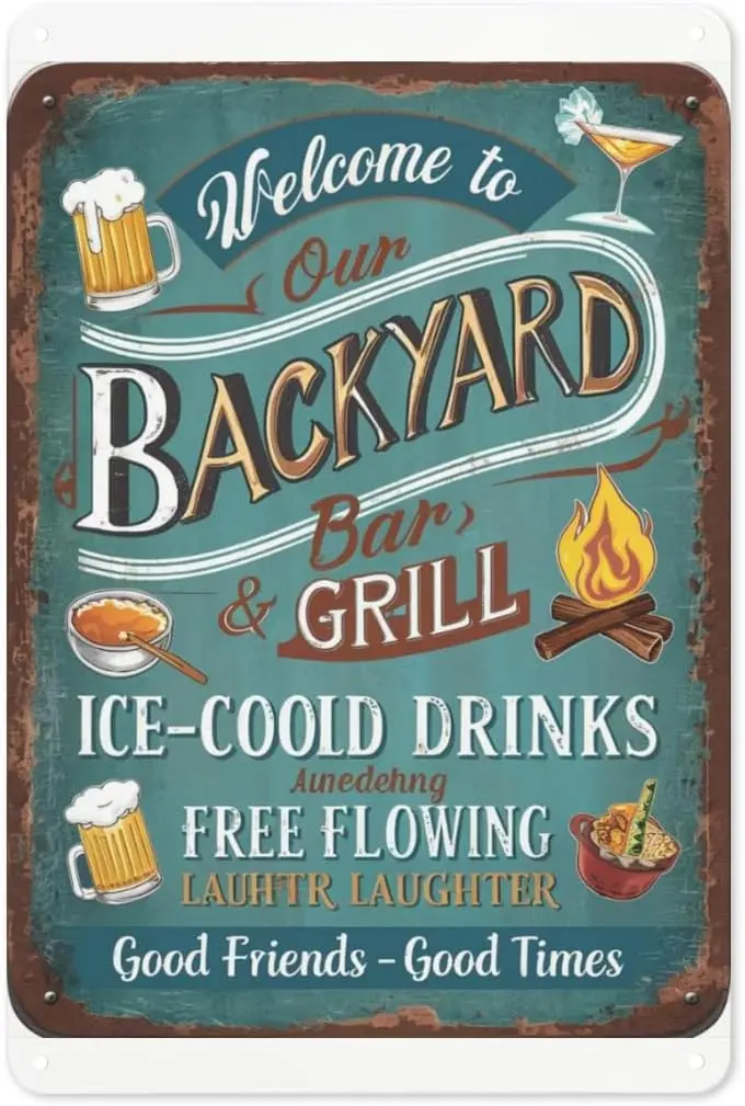 Backyard BBQ Tin Sign 8X12IN Vintage Metal Wall Art for Patio, Garden Party & Grill Enthusiast Decor sign