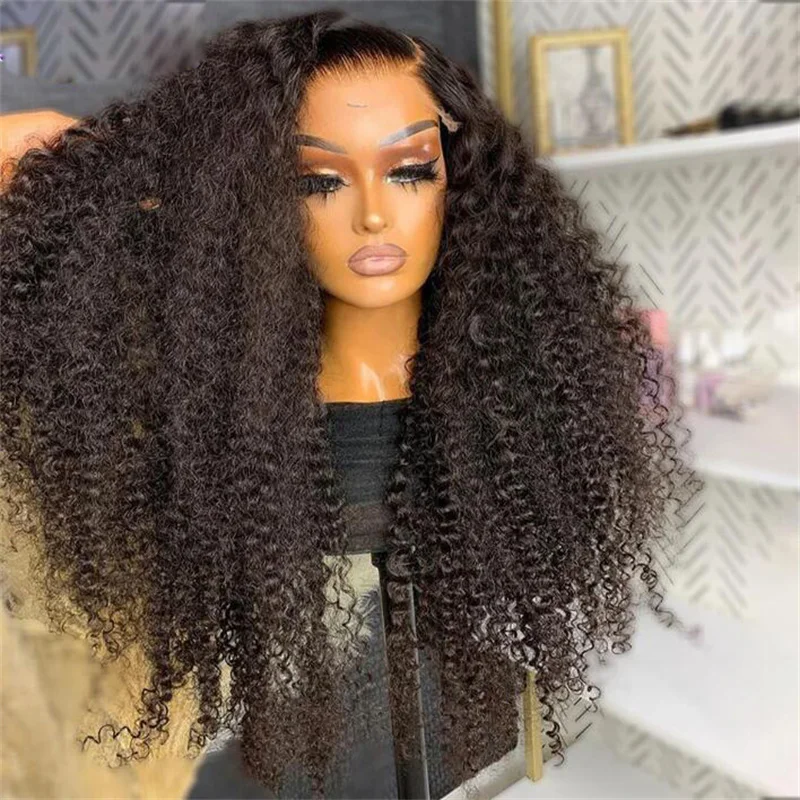 Long Preplucked Black Kinky Curly Soft 180Density 26Inch Lace Front Wig For Black Women BabyHair Heat Resistant Daily