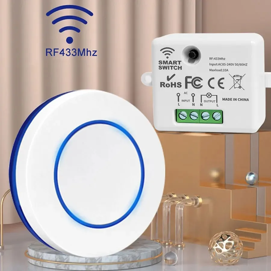 RF 433MHz Wireless Remote Control Light Switch 10A 100-240V Relay Controller Mini Button Wall Panel Switch For Home LED Lamp