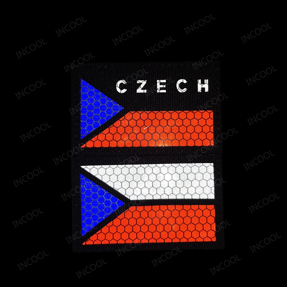 Black White Infrared IR Reflective Czech Republic Flag Patches CZE Embroidered PVC Rubber Flags Thin Blue Line Appliques Badges view 5