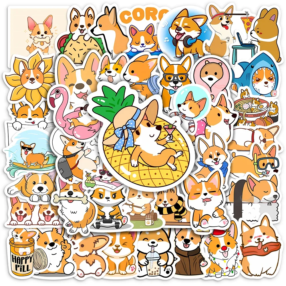 Pegatinas de perro Corgi de dibujos animados, calcomanía decorativa para teléfono, equipaje, portátil, álbum de recortes, impermeable, juguete