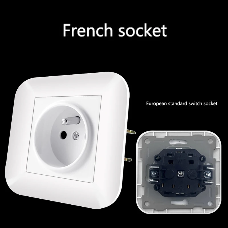 Wall Light Push Button Switch PC Arc White Panel 1-2 Gang 2 Way Switch EU Socket Conforming To EU Round Bottom Box