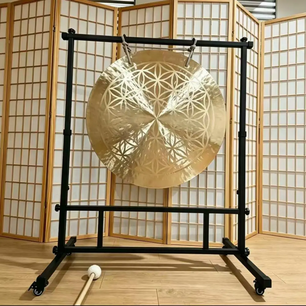 Sound Healing Gong-Flower of Life Wind Gong 50/60/70/80/90cm with Square Steel Stand Meditation Gong Bronze Chinese Gongs Yoga