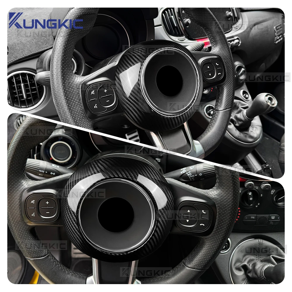 

For Fiat 500 500C Abarth 595 595C 695 695C 2016-2021 2022 2023 2024 Real Dry Hard Carbon Fiber Car Steering Wheel Center Sticker