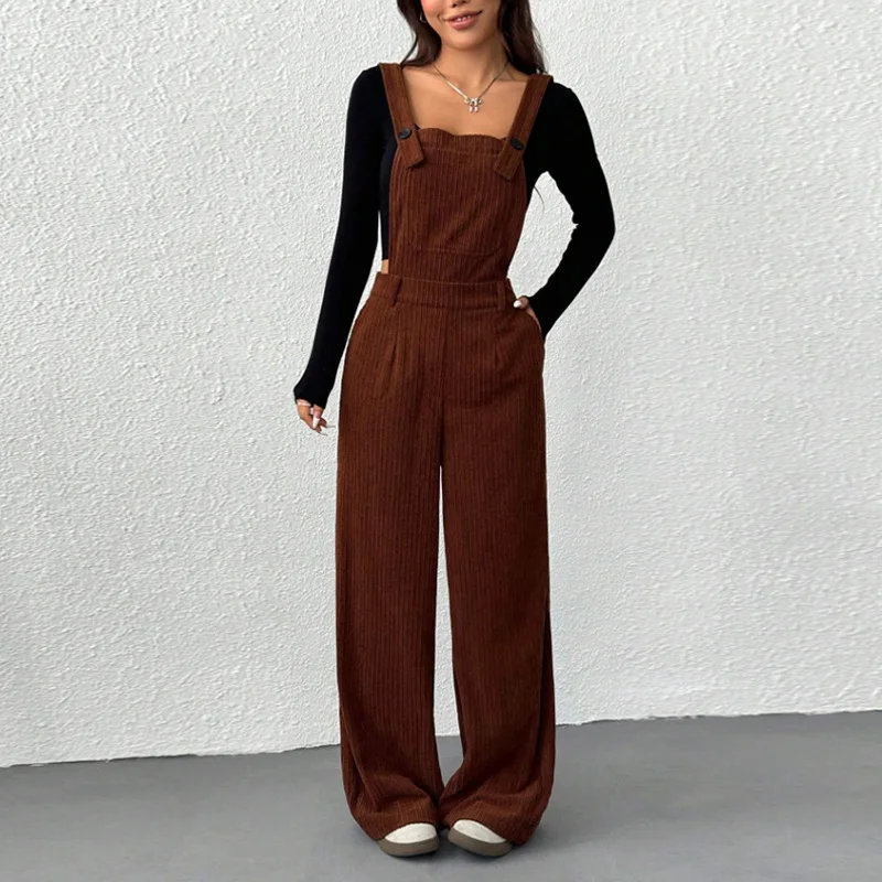 

2025 Autumn/Winter European and American Fashion Corduroy Dungarees Jumpsuit for Women