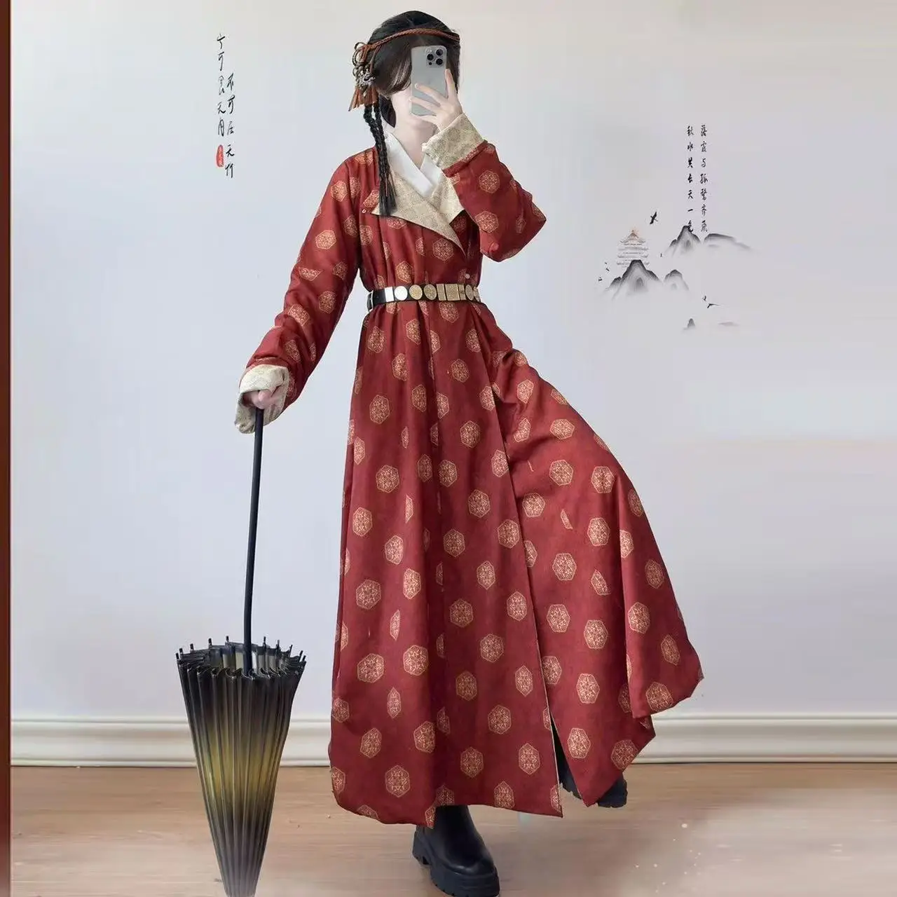 Tang Dynasty Hanfu Men Women Traditional Chinese Round Neck Robe Thicken Velvet Printing Stage Clothing Carnival Event COS Suit - Image 2