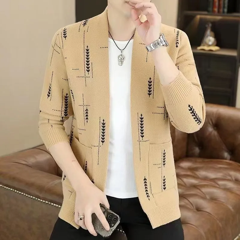 

Мужской модный приталенный вязаный кардиган - теплая зимняя куртка с защитой от скатывания, модная и универсальная на осень и зиму, повседневная верхняя одежда