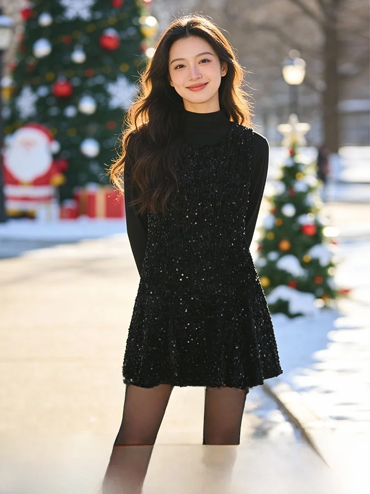 

Slimming Vest Dr Set Sparkling Sequin ter Ne Dr And Base irt Thiened Winter Faion plus Size Women's Outfit