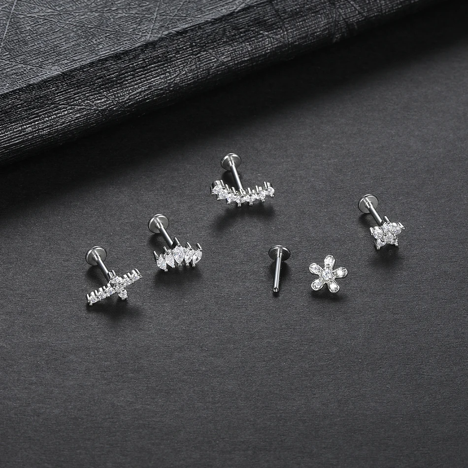 10pcs Stainless Steel Cross Flower Petal Zirconia Stud Earring for Women  Tragus Helix Piercings Labret Lip Stud Brincos 