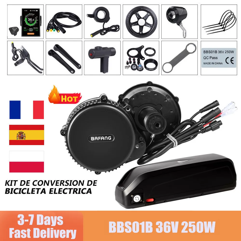 BAFANG BBS01B 36V 250W ebike Conversion Kit 8FUN BBS01 Electric Bike Mid Motor with 36V 24Ah Lithium Battery Engine Parts Kits