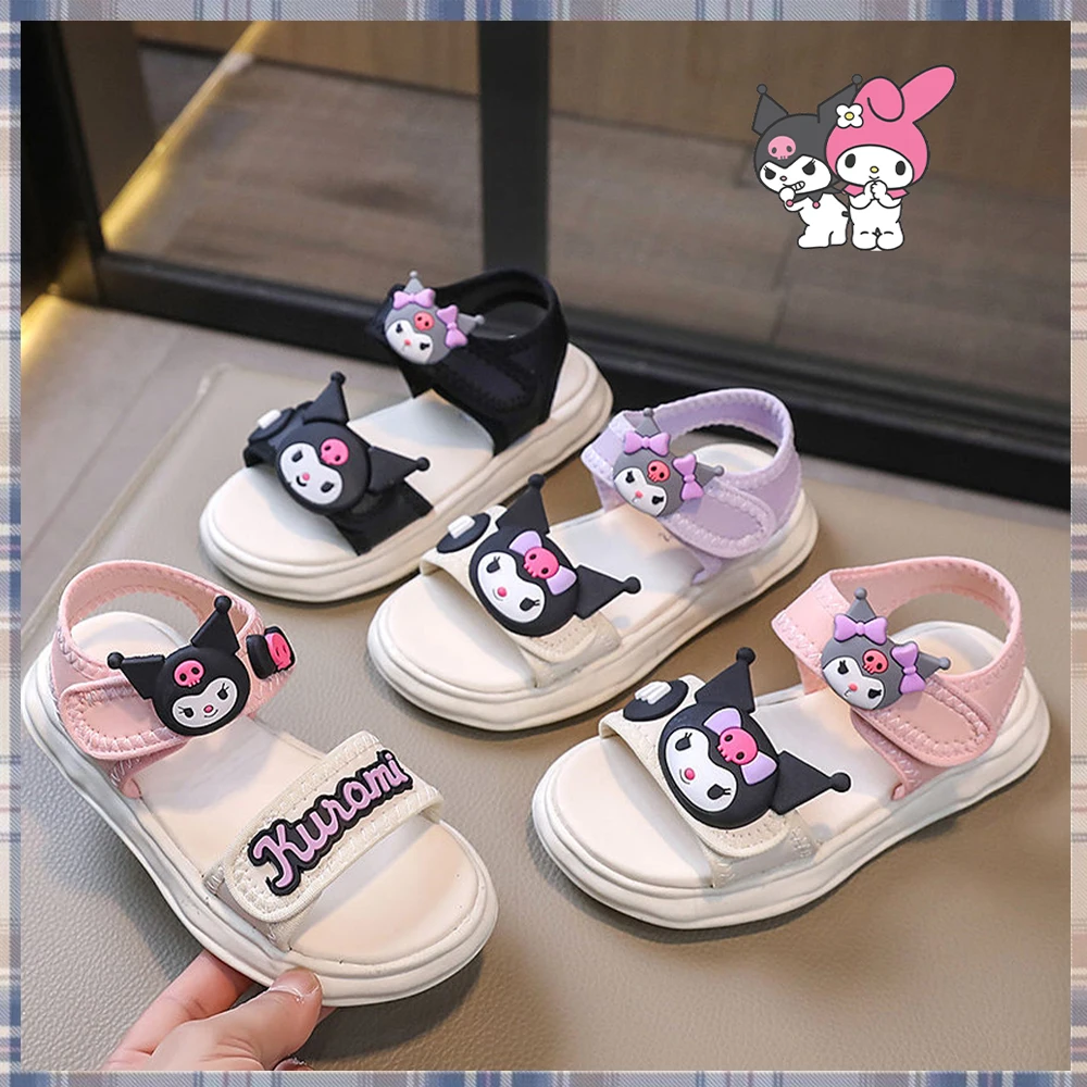 Kawaii Kuromi Children's Roman Sandals Anime Sanrios Melody Kawaii Korean Girl Beach Sandals Soft Sole Sandals Princess Shoes