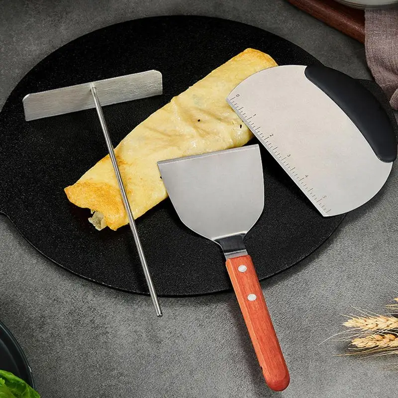 Metal Spatula Stainless Steel Scraper Sturdy Safe Crepe Spreader Tool Detachable Grip Efficient Pancake Flipper For Home And