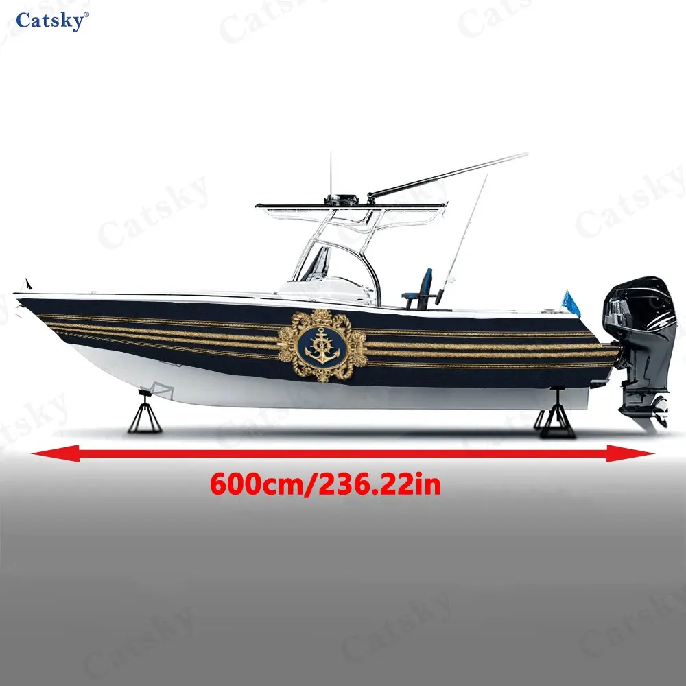 Vintage Naval Stripe Boat Stickers, PVC Waterproof Durable Vinyl Wrap Decals for Fishing Boats, Durable and Stylish Design