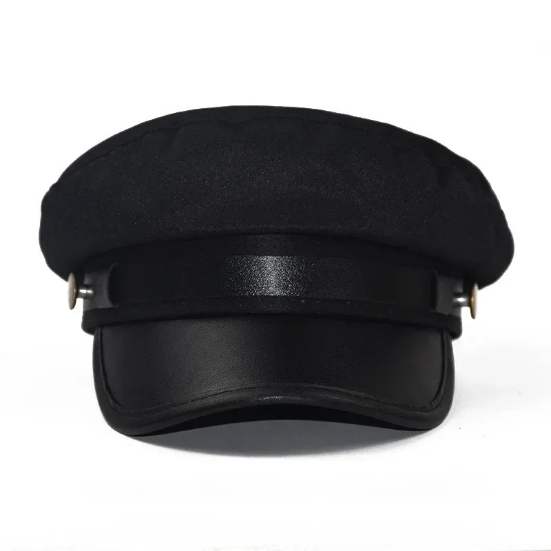 Chapeau de Marin en Cuir PU pour Homme et Femme, Vintage, Noir, Voyage, Étudiant, Casquette de Capitaine, Haut pio, Nouvelle Collection Automne 2024