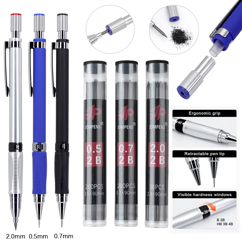 

Набор механических карандашей Creative 0,5/0,7/2,0 мм с 1 коробкой грифелей, автоматический карандаш для эскизов, рисования, офисных работ и письма, канцелярские принадлежности