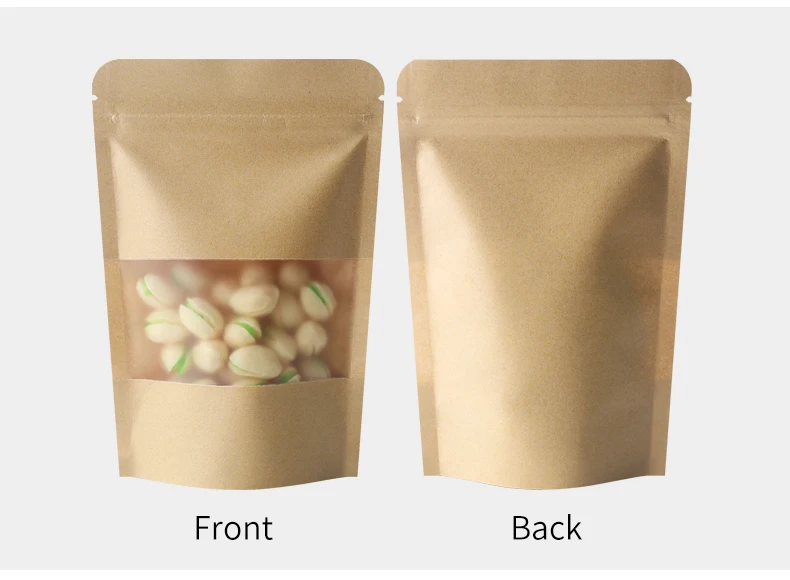 10 Stück/50 Stück aufrechte Dichtungsknochen-Reißverschluss-Kraftpapier-Fensterbeutel für Kekse, Nüsse, Snacks, Tee, Verpackung, Siegel, selbstdichtende Beutel – Detail 2