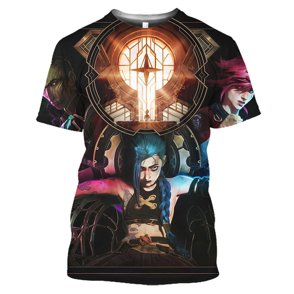 Camiseta de Arcane League of Legends para hombre y mujer, camisa con estampado 3D de Anime, de gran tamaño, a la moda, Hip Hop, Lol Jinx