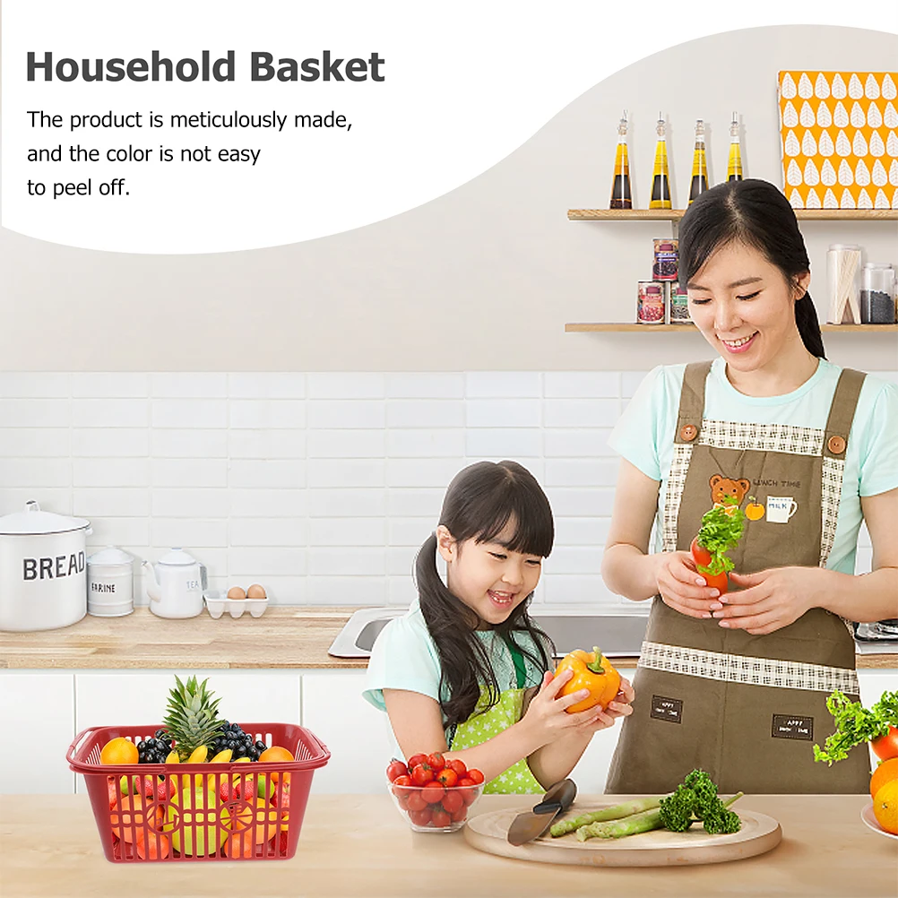 

8 Pcs Fruit Large Capacity Plastic Storage Portable Handles Household Grocery Market Organizers Storage Basket Double Handles