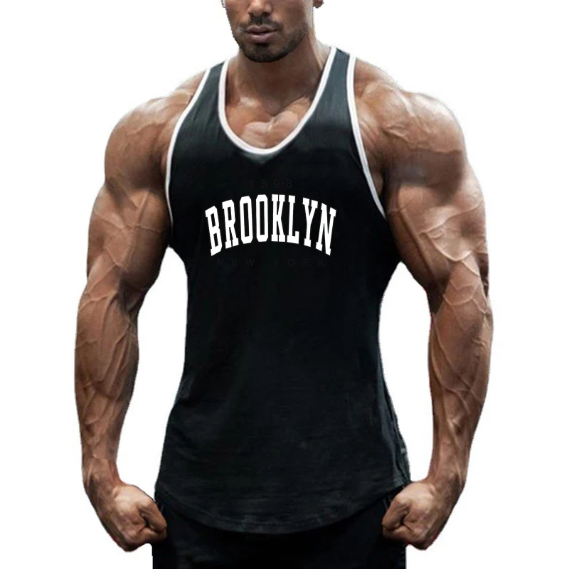 1898 Brooklyn New York City Printed Cotton Breathable Sleeveless T-shirts Gym Bodybuilding Casual Mens Fitness Muscle Tank Tops